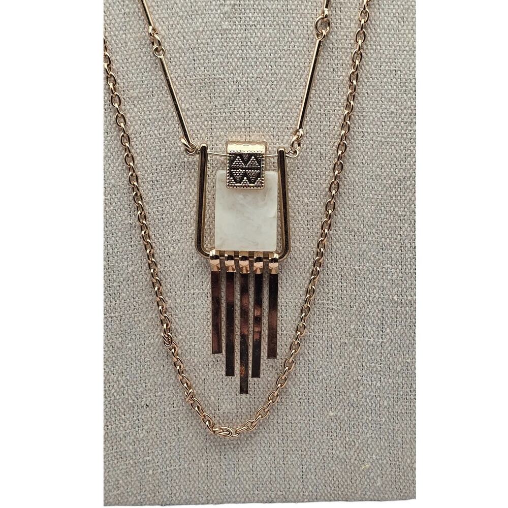 Fringe Layered Multi-Strand Geometric Pendant Vintage Necklace